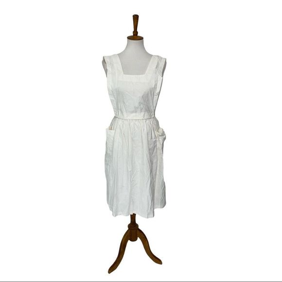 Scarlett Jr’s. Creamy white full vintage apron big pockets detachable top small - Picture 1 of 15